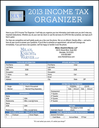 2013 Income Tax Organizer
