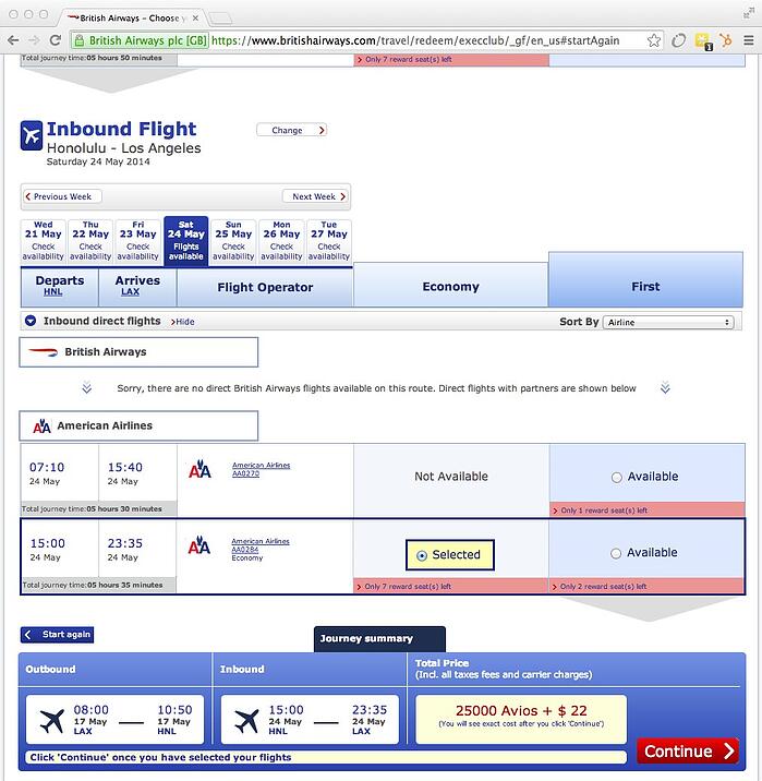 British Airways Award Booking 8
